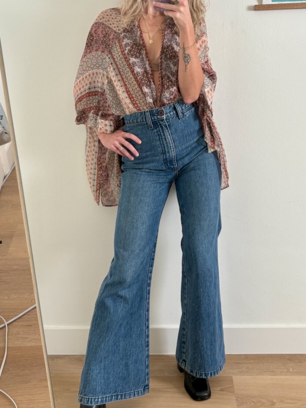 DOEN Melody High Rise Wide Leg Flare Jeans 70s Vintage Style Denim